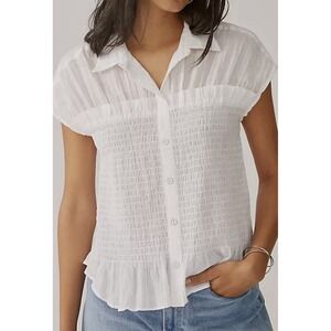 Pilcro By Anthropologie Smocked Corset Blouse Size S White Lightweight Ruffled